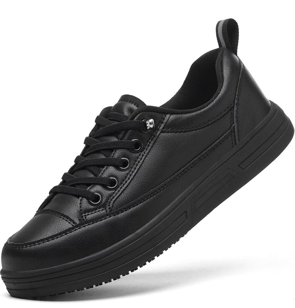 Treesky Non Slip Work Shoes for Women in Food Service Black Full Leather US 8.5